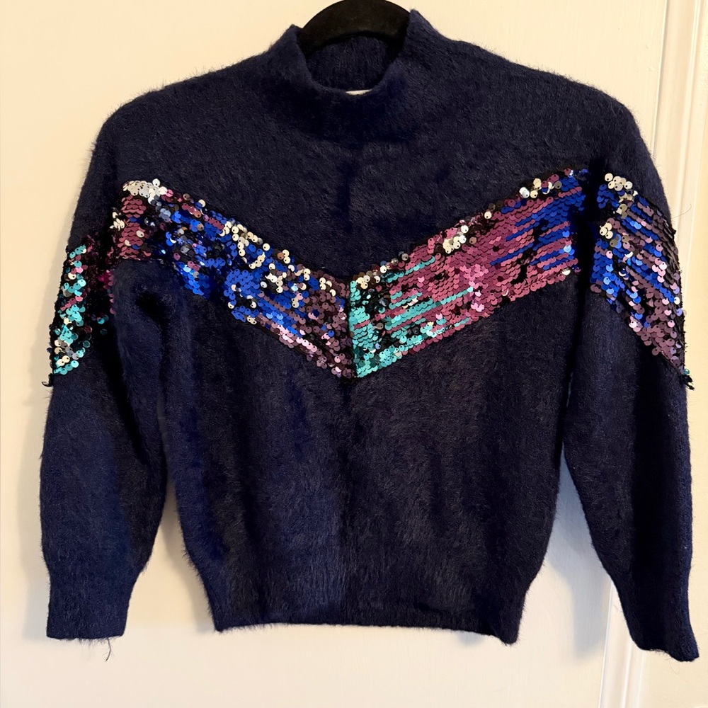ZARA Sequin Embellished Navy Sweater